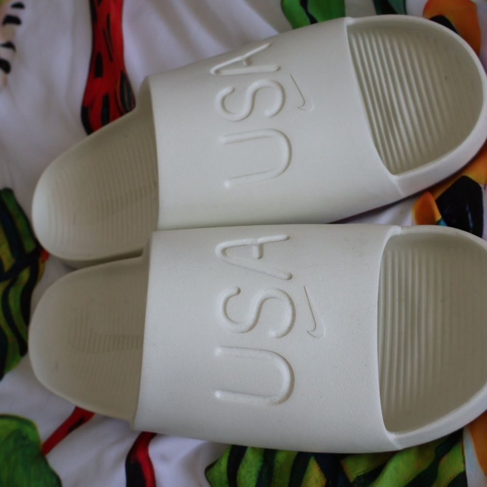 White USA Slide Sandals
